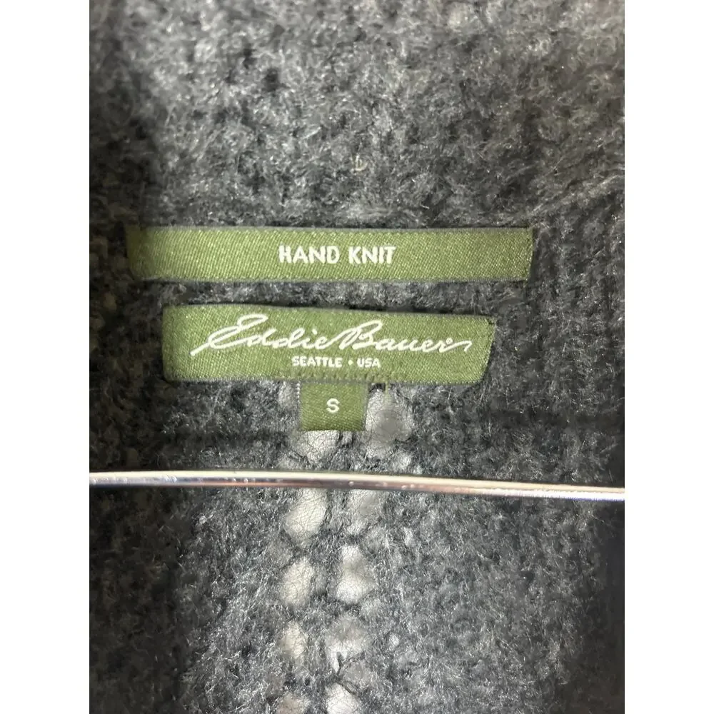 Eddie Bauer Sweater Vest Small Gray Hand Knit Open Mohair Blend Chunky Long - Picture 7 of 12